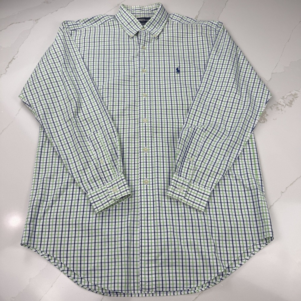 Ralph Lauren Golf Button Down Shirt Men M Blue Green Plaid Navy Embroidered Pony - Picture 2 of 8